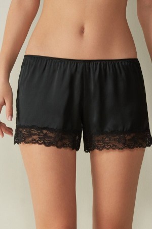 Black Intimissimi Silk Shorts | PCAQX87262